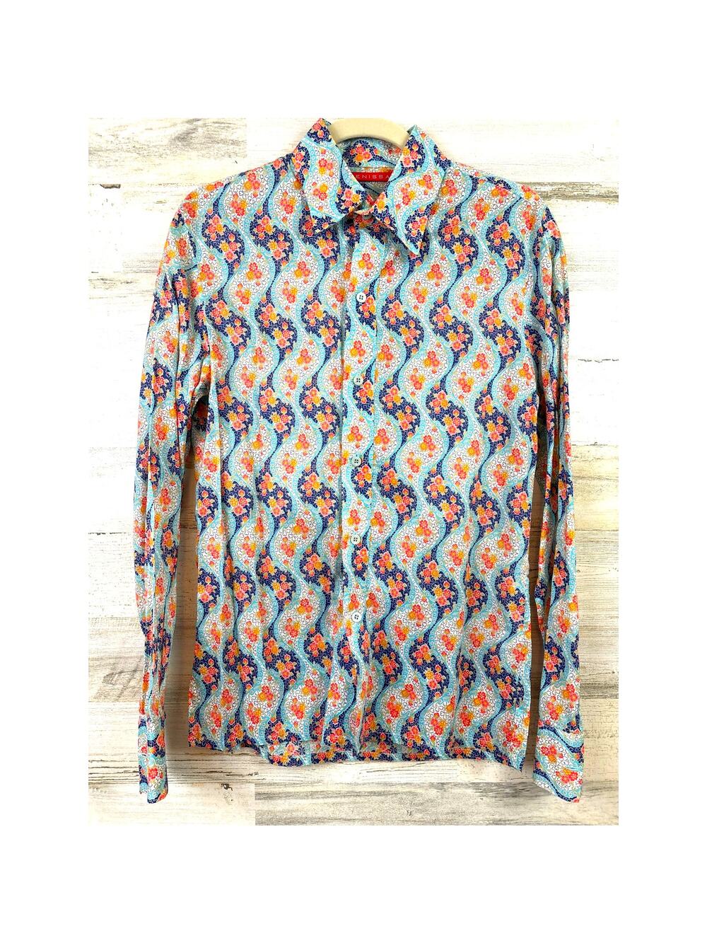 Venissac Mens S Blue Multi Floral Button Up Long Sleeve Lightweight Shirt